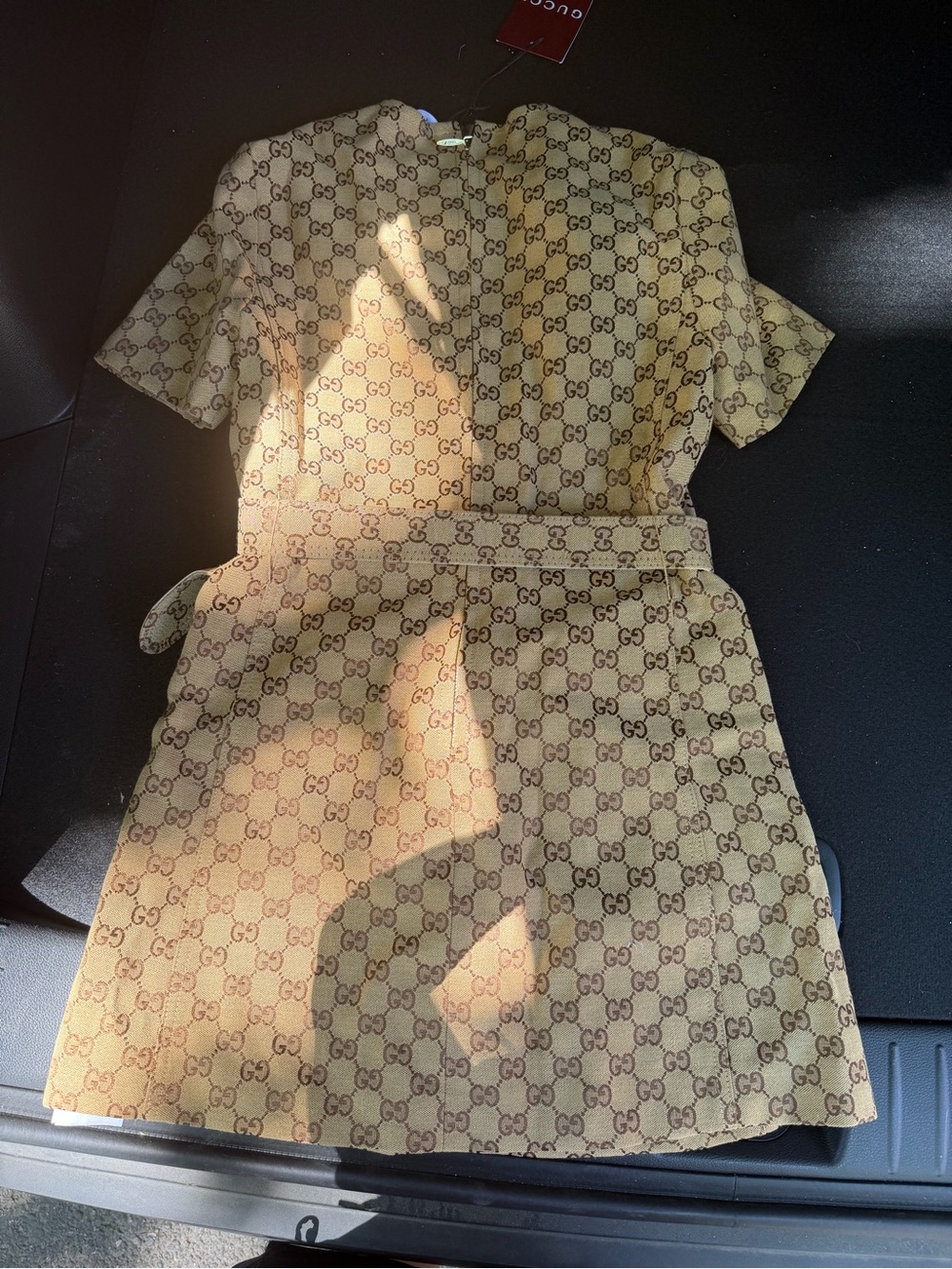 Brown and Beige GG Jacquard Dress with Gold Zipper Pull - Picture 4 of 7